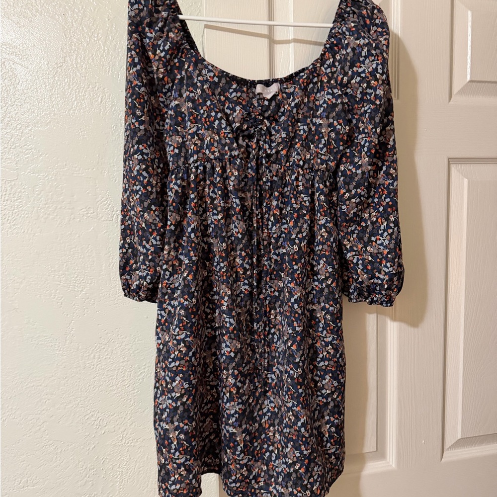 Casual Navy Floral Scoop-Neck Women's Dress